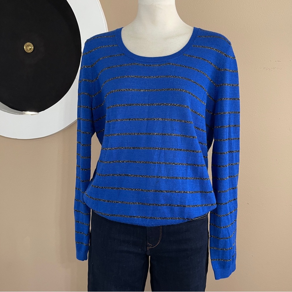 Ann Taylor Cobalt Blue Metallic Boat-Neck Sweater XL Merino Blend
